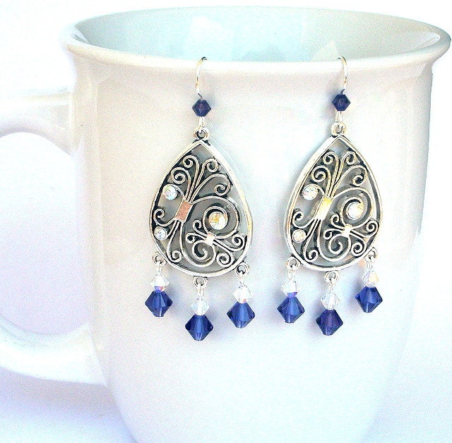 Large crystal earrings, purple Swarovski crystal teardrops, bridal earrings