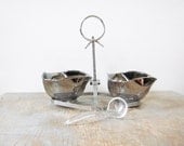 SALE silver condiment caddy / vintage mid century modern silver ombre snack bowl set
