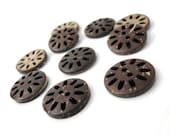 6 Brown Coconut Filigree Buttons 20mm - Natural and Eco Friendly  (BC606)
