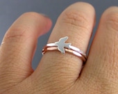 Sterling Silver Sparrow Stack Ring And One Rose Gold Filled Stack Band, Set Of 2 Rings