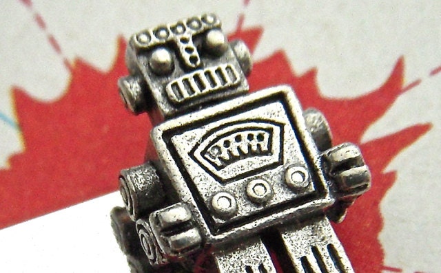 Silver Robot Tie Clip Men's Gifts Steampunk Tie Clip Men's Tie Clip Silver Tie Clip By Cosmic Firefly