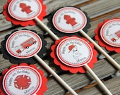 Firefighter Personalized Cupcake Toppers RED and BLACK