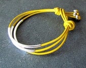 3 STRAND LEMON YELLOW Leather Bracelet,Silver / Gold Tube Beads,Choose From 50s Colors Boho Hip,Women Leather Bracelet,Fashion PapillonDaze