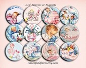 Vintage Retro Baby Images Baby Shower Favors 2.25 inch Mirrors Set of 12 Set B