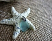 Aqua Blue Turquoise Sea Glass Necklace, Sterling Silver, Mermaid Tear, Vine Bail, Beach Necklace Ready to Ship