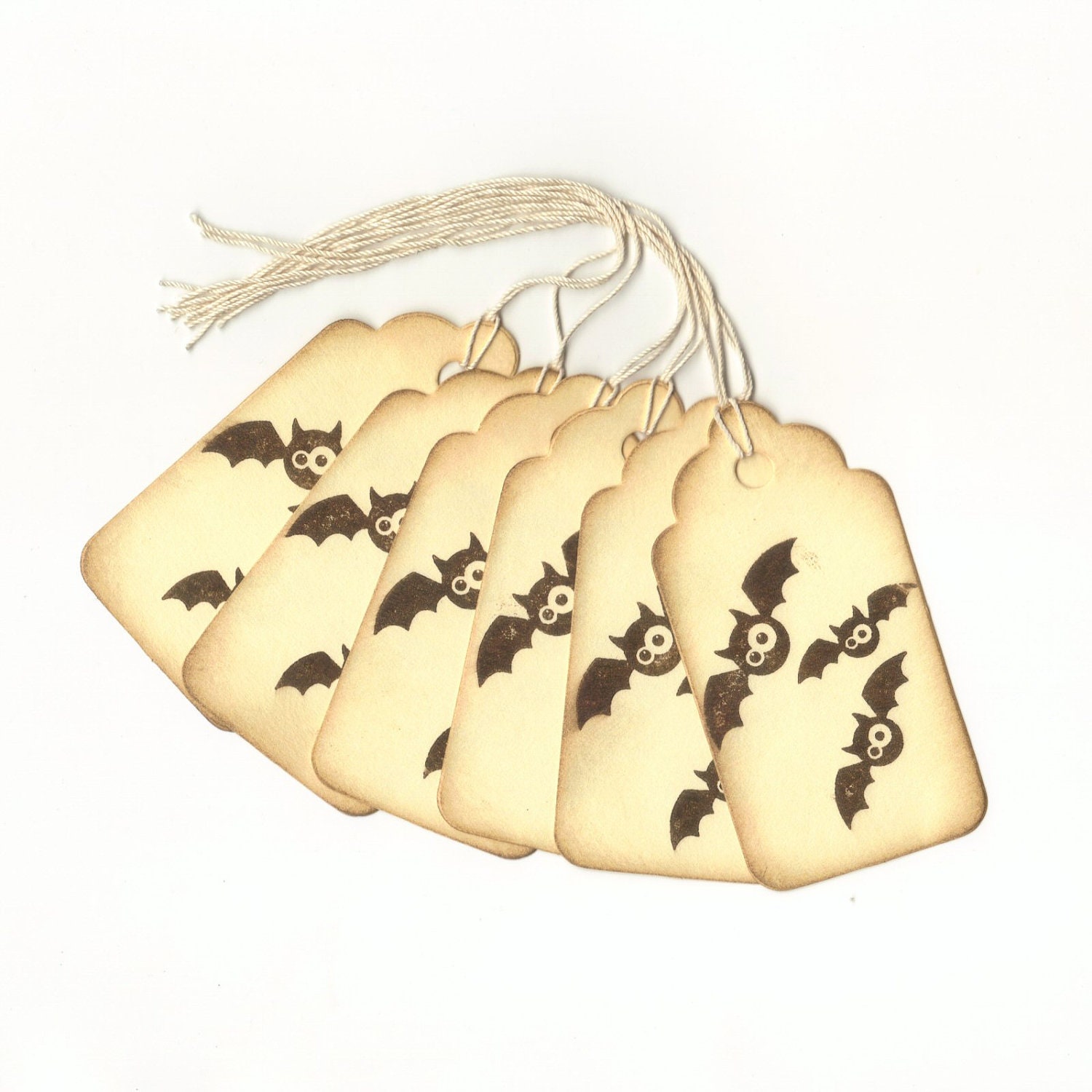 Bats Hand Stamped Large Scallop Die Cut Hang Tags (Set of 6) Favor Tags