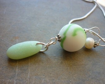Sea Glass Necklace - Sea Foam  Marble Seaglass Jewelry