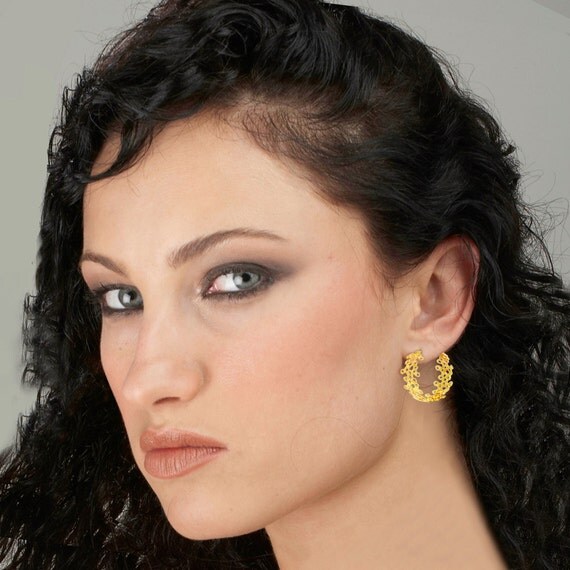 LACE Large Gold Hoop Earrings, Designer gold earrings, unique gold earrings, Fine Italian Jewelry