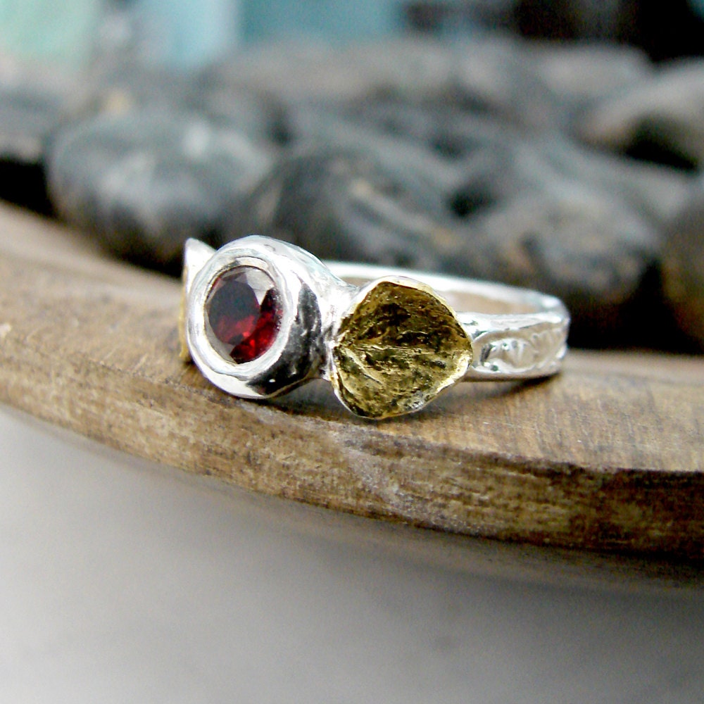Red Garnet Engagement Ring. Recycled Silver Ring. Alternative Engagement Ring. Silver Gold Ring. Fairy Tale Ring. Paisly Ring