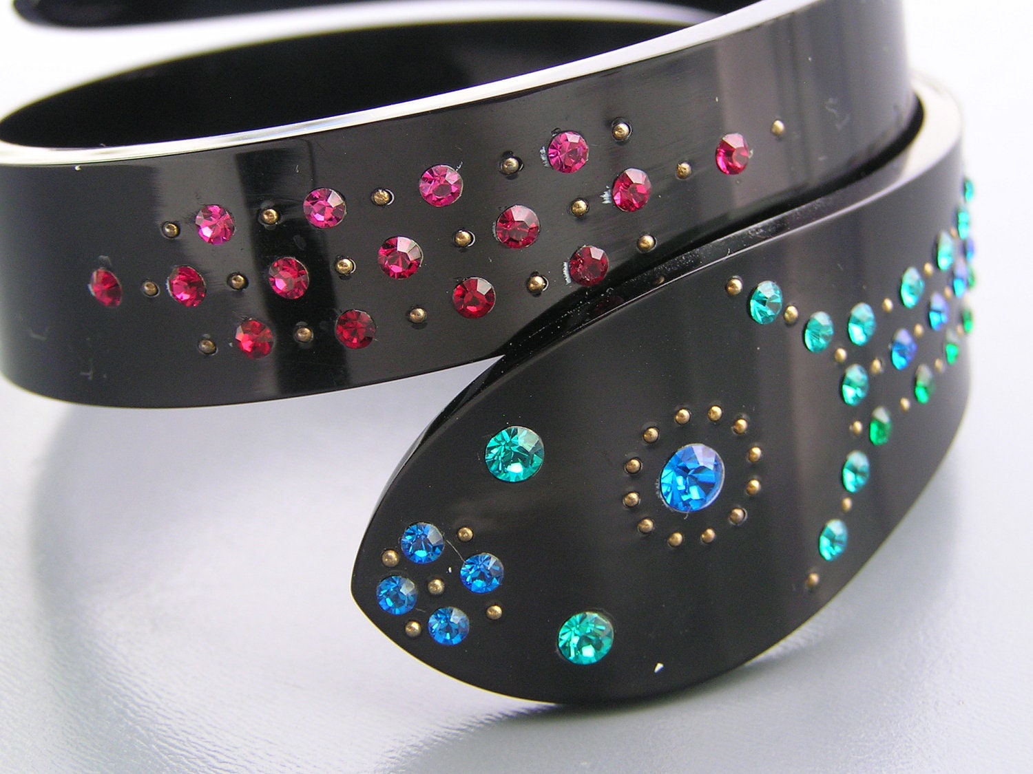 Vintage Egyptian Revival Snake Rhinestones Celluloid Coil Bracelet Bangle