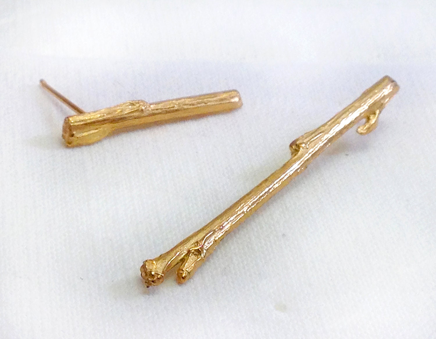 Twig Gold Earrings - Organic tree branch, Gold on brass