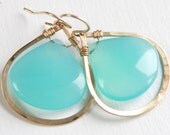Aqua Chalcedony Teardrop Earrings in 14k gold fill