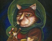 Cat Art, Madonna Virgin Mother Cat of The Holy Litter Religious Humor 5x7 Fine Art Print
