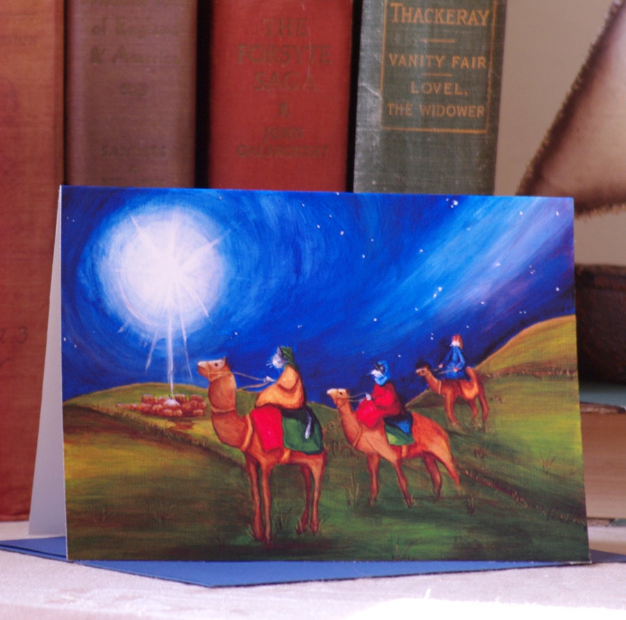 Christmas Card, Three Wise Men, Star of Bethlehem Cat Art
