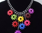 Bright And Colorful Dangling Flowers Necklace by Debbie Renee, Stone Flowers