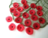 Handmade fabric appliques- Organza sew on flower embellishments (15 pcs)- RED POPPIES