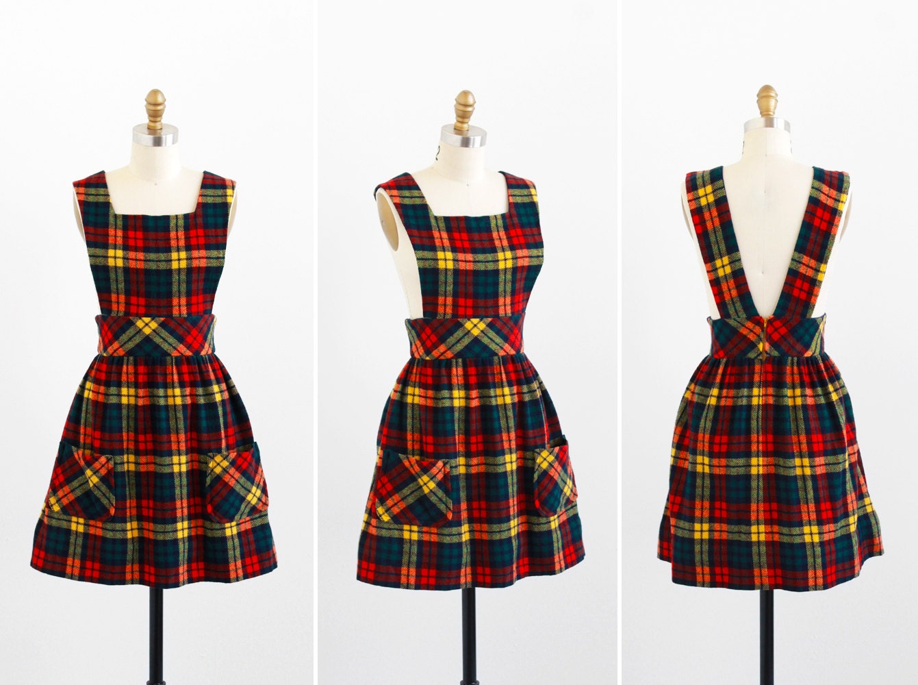 vintage 1960s dress / 60s dress / Plaid Schoolgirl Jumper with Pockets