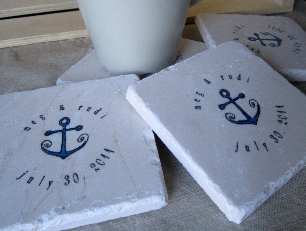 Personalized Nautical Coasters, Set of 4