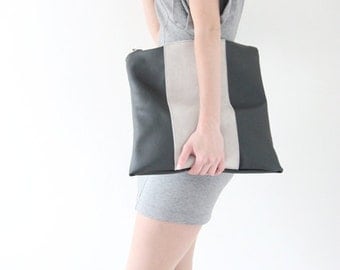 SALE - Large two toned leather fold over bag 10% 0ff