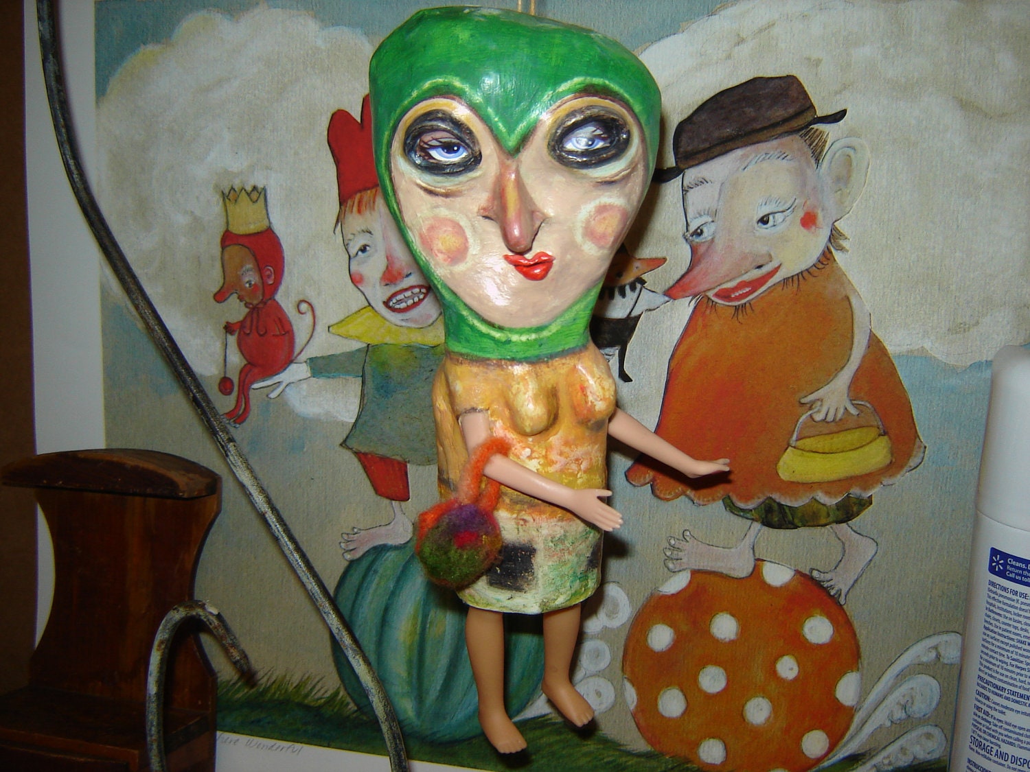 Lovely Folk Art doll Paper mache art doll ornament