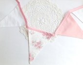NEW : Bunting banner/ Pennant / Flags - Pink White Flower Fabric - Ready to ship