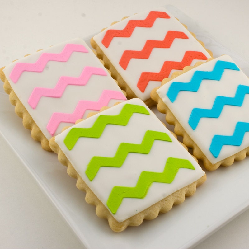 Chevron Stripe or Mustache Cookies - 12 Decorated Squares