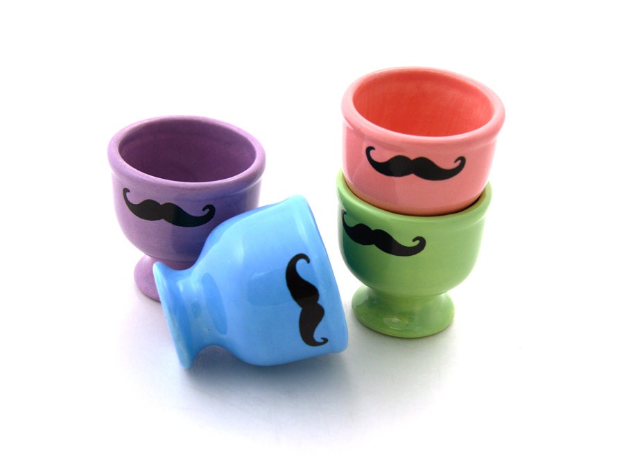 Mustache Egg Cups Moustaches in Pastel colors set of four