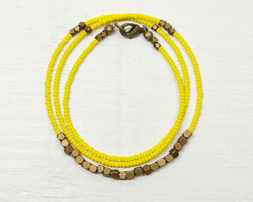 Beaded Necklace // Minimal and Rustic // Matte Yellow and Brass // Everyday Collection