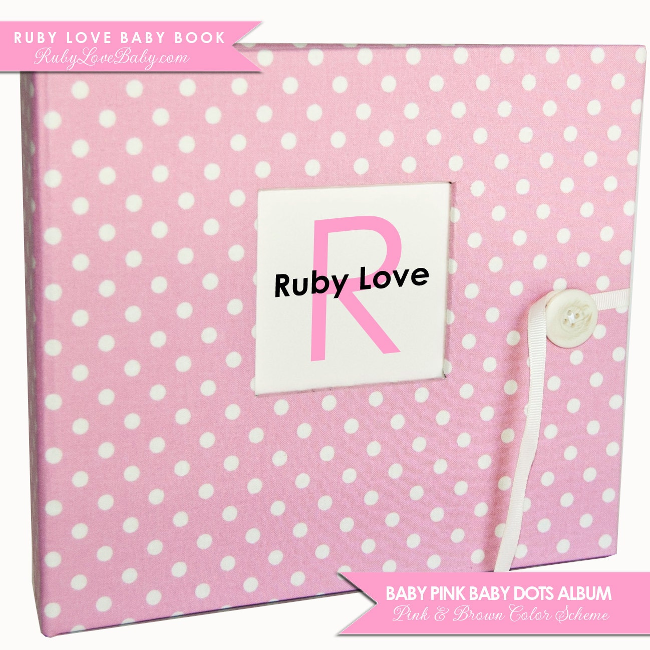 GIRL Modern Baby Memory Book . Baby Pink Dot Album . Ruby Love Baby Memory Book