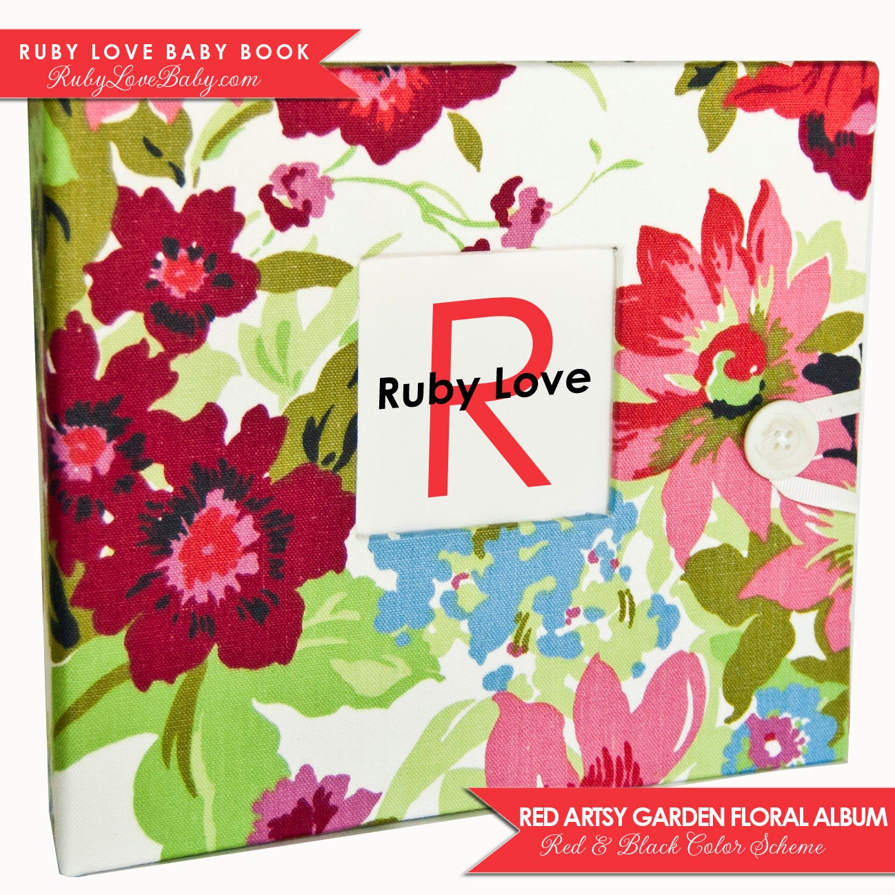 NEUTRAL Modern Baby Memory Book . Artsy Garden Red Floral Album