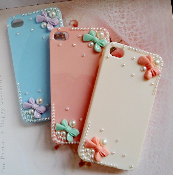 Popsicle apple iphone 5 or 4s pearl hard shell case with Mini bow