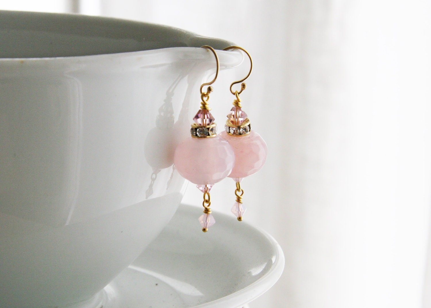 Gold Rose Smoke Agate Beaded Earrings Swarovski Crystals Rose Smoke Autumn Pantone Fashion Bridesmaid Earrings