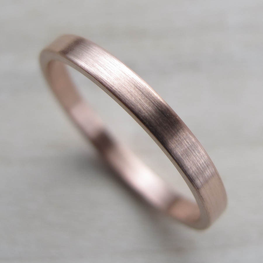 Ready to Ship - Handmade 2x1mm recycled eco-friendly solid 14k rose gold wedding band - Satin or Shiny - Modern Wedding Ring - Stackable