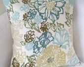 Floral Spa Blue Green Decorative Pillow Cover 18x18 Inch Throw Pillow Cushion Accent