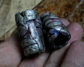 2 Primitive Tribal Dread lock Beads polymer/ in shimmering blue/ silver/ metalic/ medium size/ unisex