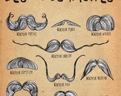Mustache Art Print, Mustaches Poster "Les Mustaches" Moustache Styles Illustration Wall Decor, Moustache Illustration Art Print