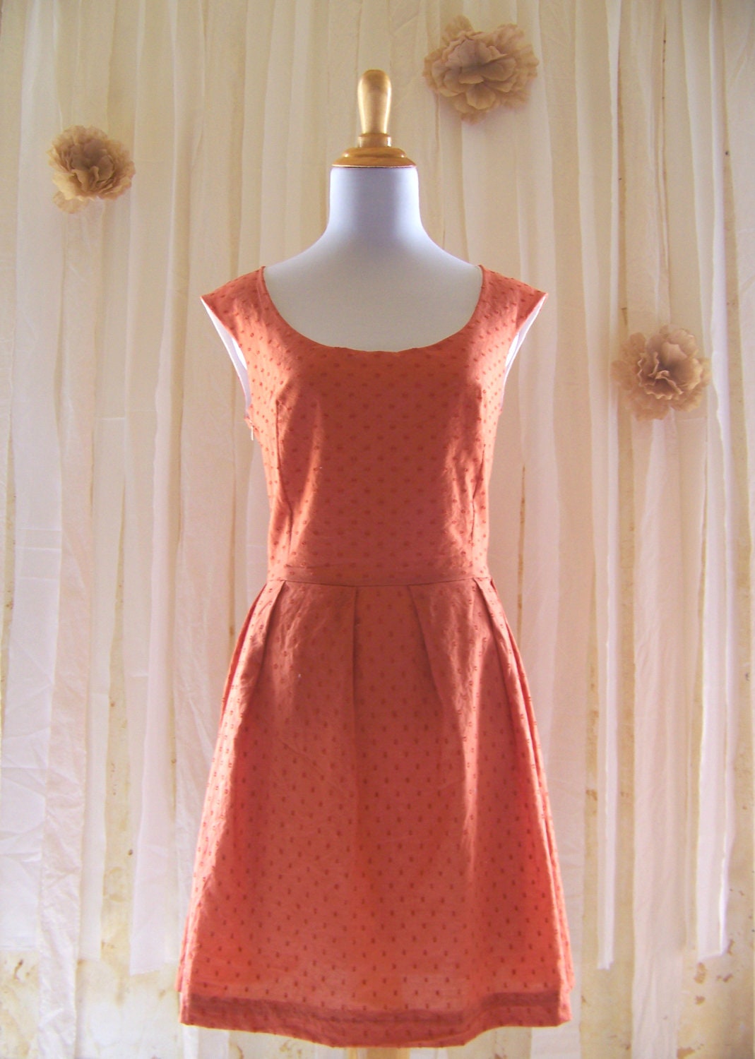 Clementine Tea Dress in Lantana Orange...Vintage Inspired for Handmade Weddings and Occasions--Custom Sizing