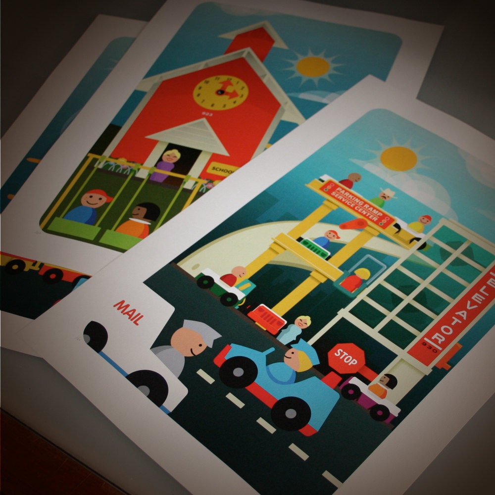 3 x Vintage Fisher Price Artprints Set