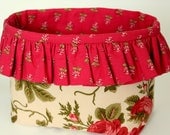 Romantic Ruffled Cottage Basket in Red Floral