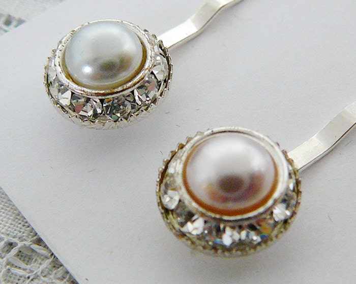 Bobby Pin, Vintage Hair Embellishment, Bridal, Wedding, Clear Rhinestone faux pearl