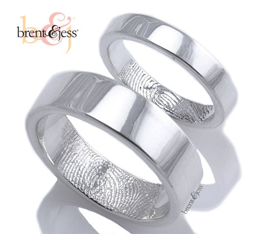 Fingerprint rings 3mm/6mm Set--Sterling Silver Custom Single Fingerprint Tip Wedding or Commitment Bands