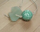 Book Dangle / Ceramic and Raw Gemstone Bookmark Beads on Hemp Cording Celadon Green