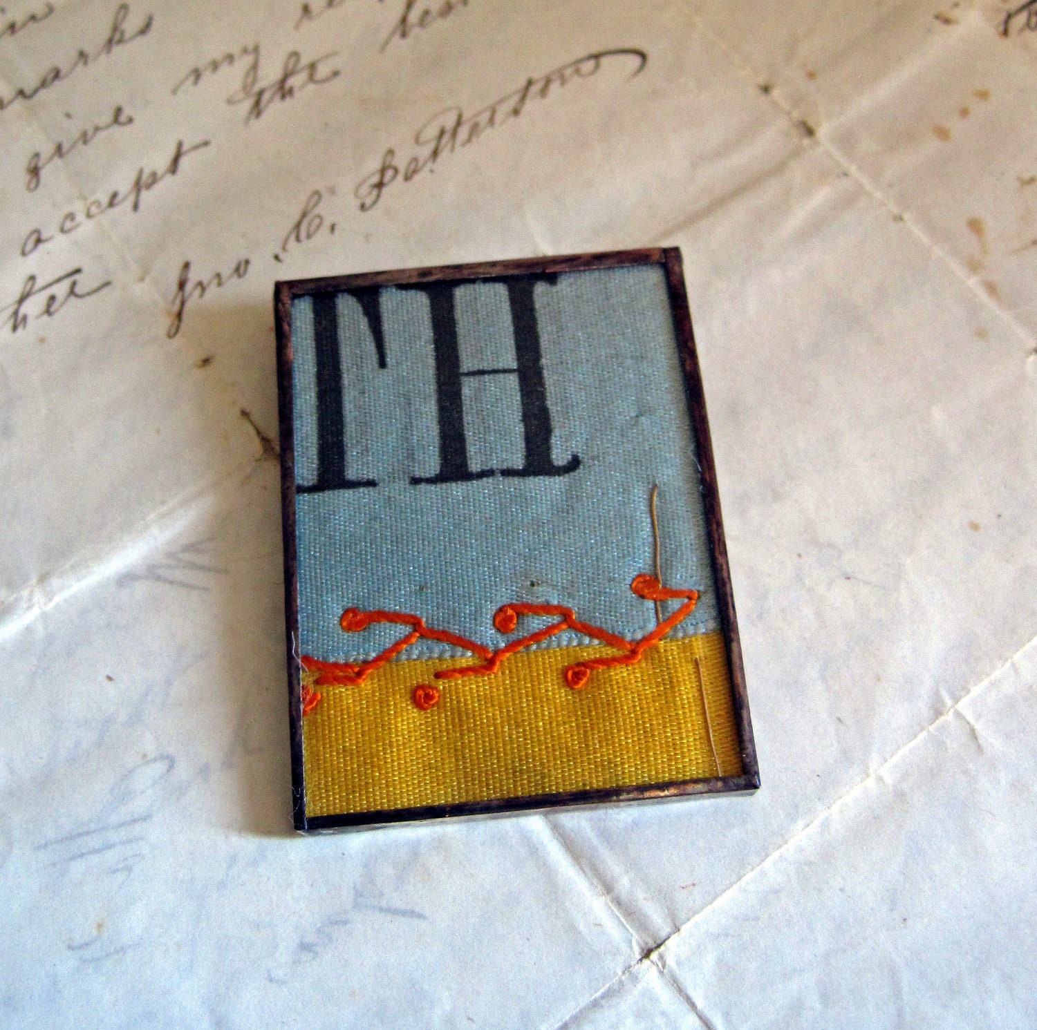 Primitive Word Vintage Crazy Quilt Pin Quilt Jewelry