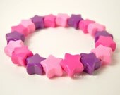 Stretch Kandi Bracelet Chunky Plastic Star Beads Purple Pink Decora Fairy Kei