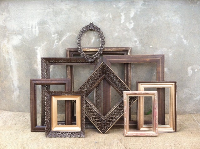 Upcycled - Elegant Espresso - Touch of Gold - Vintage Picture Frame Collection - Rustic Cottage Farmhouse CHIC
