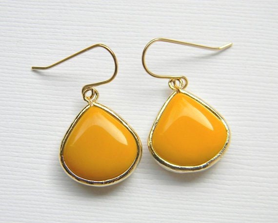 Mustard Yellow Earrings - Gold Earrings - Bridesmaid Earrings Gift - Bridal Earrings - Boho Chic Earrings