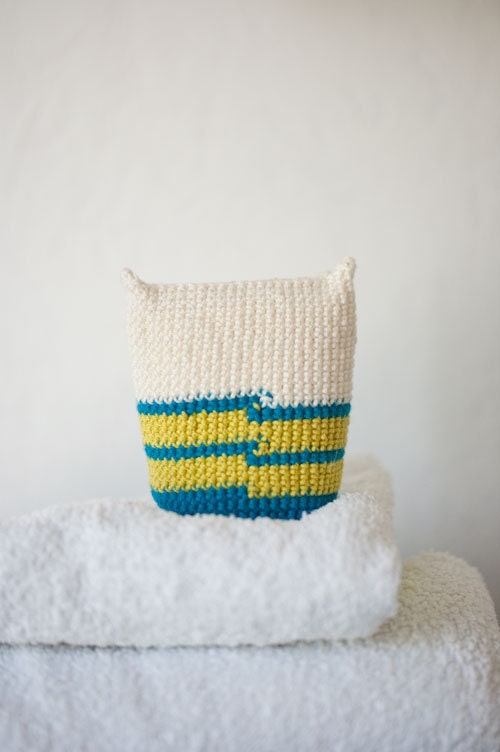 Crocheted Owl Crinkle Baby Toy Amigurumi White Sea Blue Neon Yellow Green Stripes Cotton - Made to order -OOAK - Summer Snow Owl