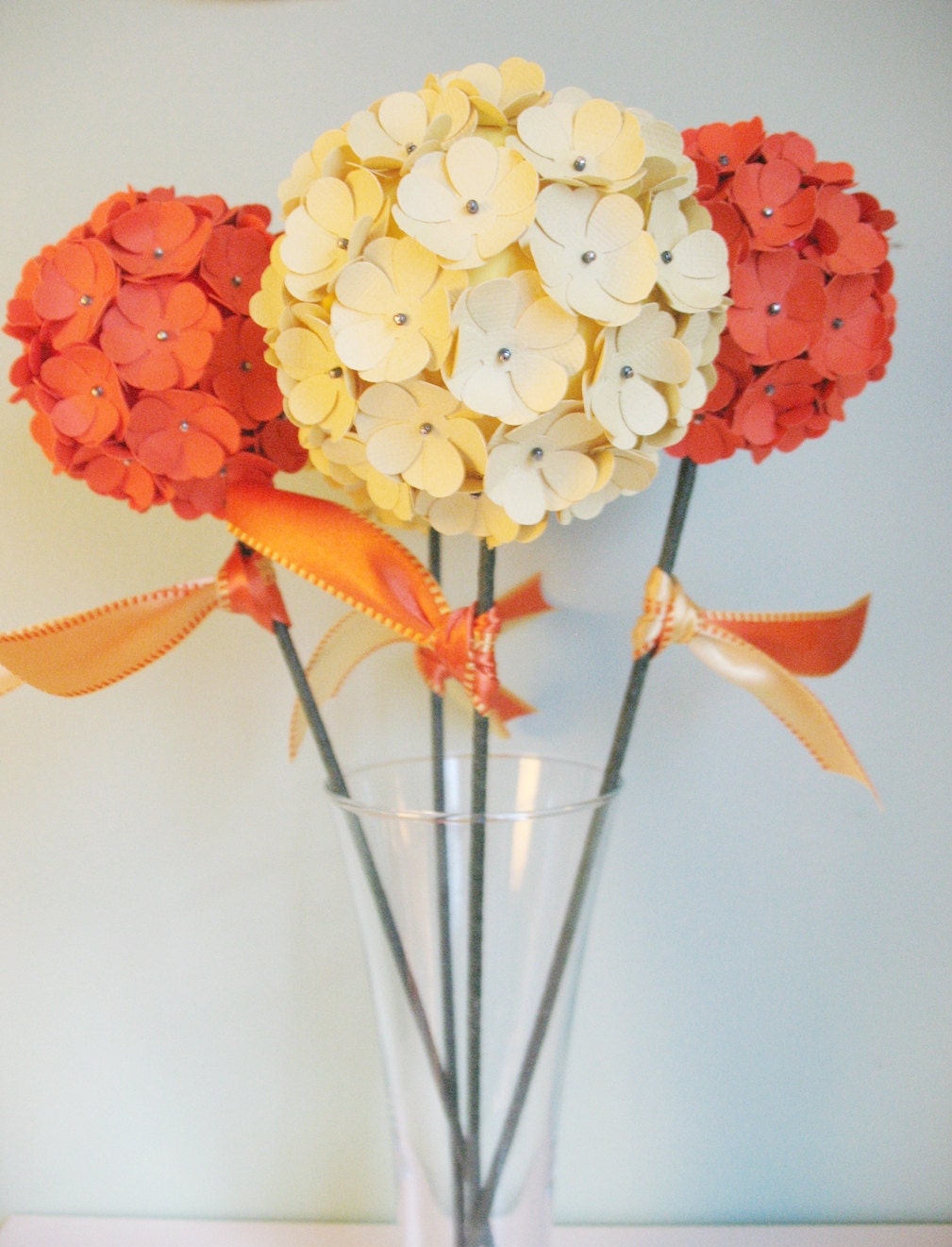 4 Globe Flowers Paper Flower Decoration Centerpiece -Yellow Orange Il_570xn