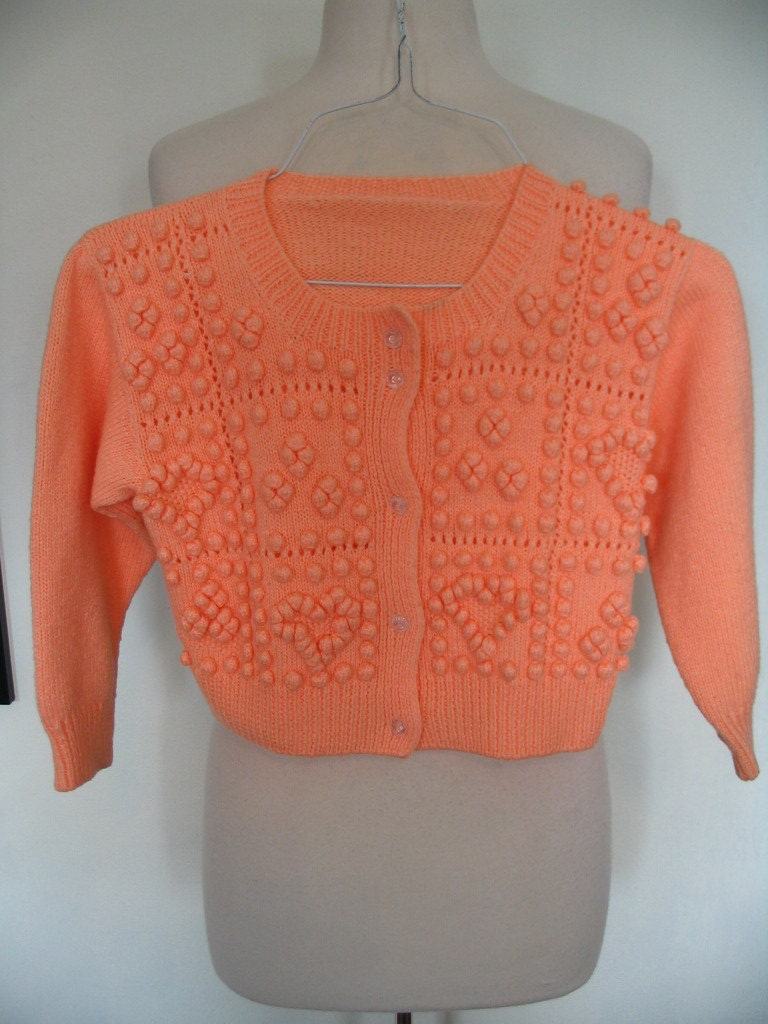 Adorable Girls' Handmade Cantaloupe Orange Cardigan Sweater Size S