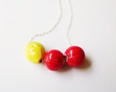 Three of a Kind Porcelain Necklace on Sterling Silver - Poppy Red and Lemon Zest